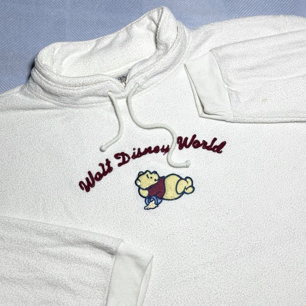 Vintage 1990s Disney Winnie The Pooh Ivory White Fleece Pullover Oversized Sz XL